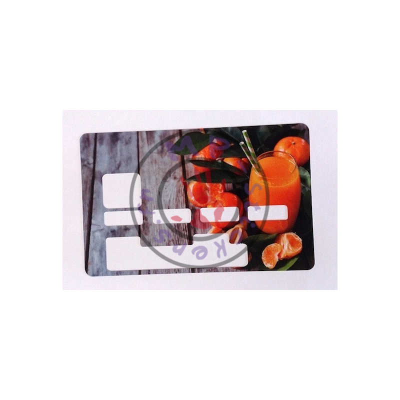 Sticker de personnalisation de carte bleue VISA modèle Jus d'orange (2 lignes)