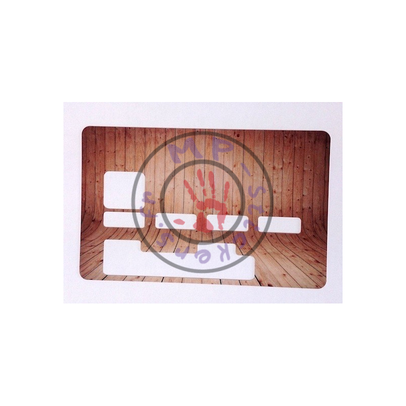Sticker de personnalisation de carte bleue VISA modèle Lames de bois (1 ligne)