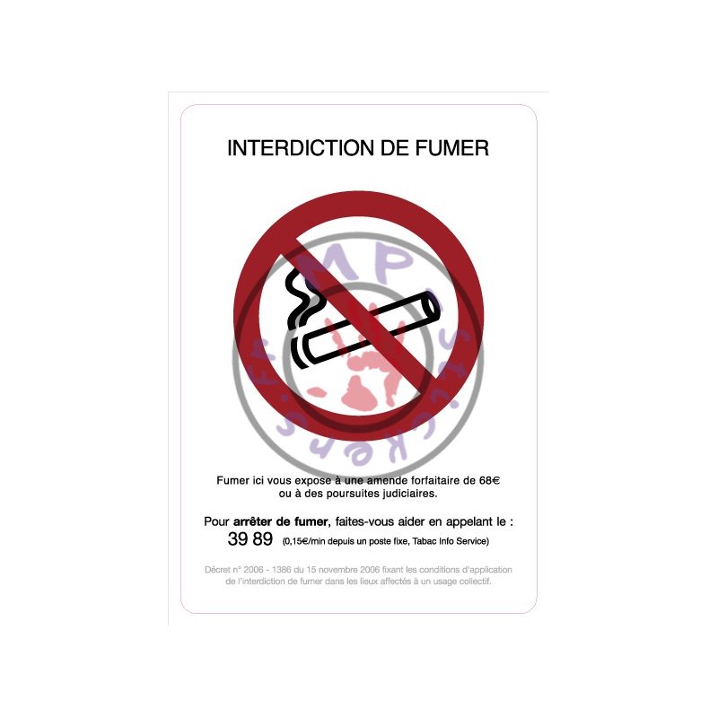Sticker pour affichage légal "Interdit de Fumer"