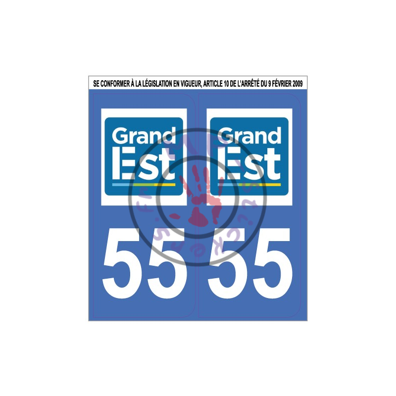 Stickers de plaque d'immatriculation auto département Meuse 55 Grand Est(la paire) (port gratuit)