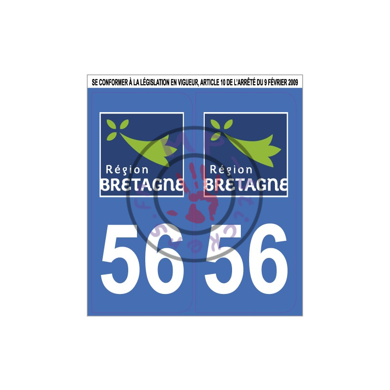 Stickers de plaque d'immatriculation auto département MORBIHAN 56 BRETAGNE (la paire) (port gratuit)
