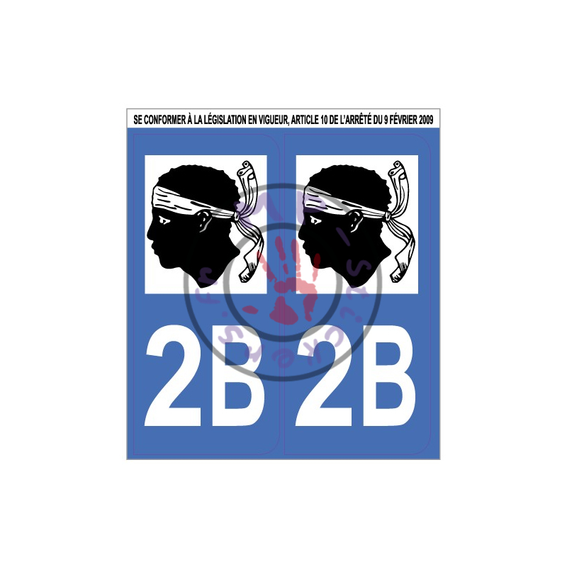 Stickers de plaque d'immatriculation auto département Haute Corse 2B CORSE (la paire) (port gratuit)