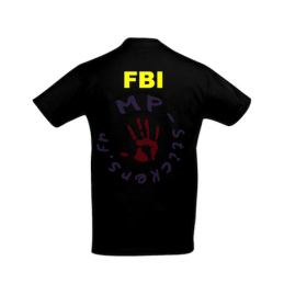 T-Shirt mixte noir avec inscription "FBI" en jaune dans le dos