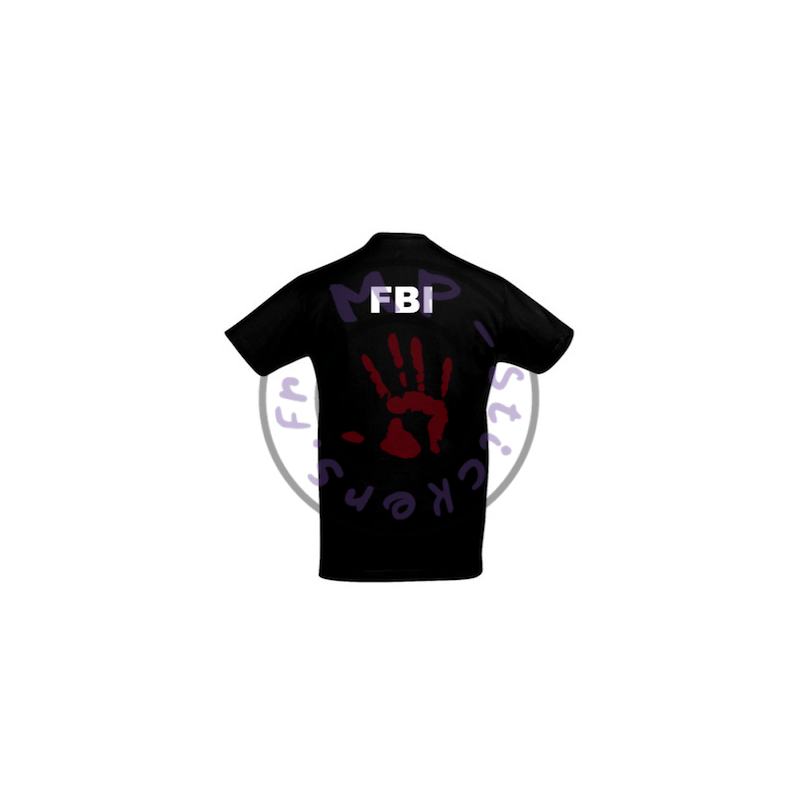T-Shirt mixte noir avec inscription "FBI" en blanc dans le dos