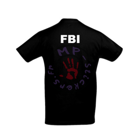 T-Shirt mixte noir avec inscription "FBI" en blanc dans le dos