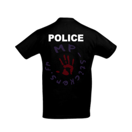 T-Shirt mixte noir avec inscription "POLICE" en blanc dans le dos