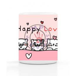 Mug 330ml (11oz) blanc céramique top qualité Chat Happy Love panoramique
