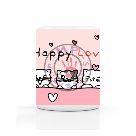 Mug 330ml (11oz) blanc céramique top qualité Chat Happy Love panoramique