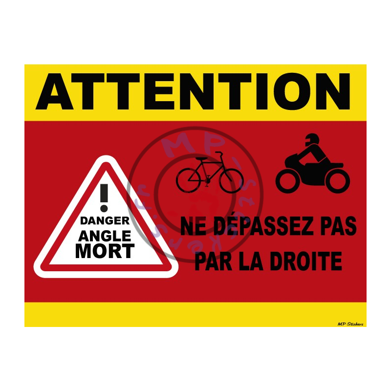 Sticker ATTENTION danger Angle Mort droite camion 300x230mm