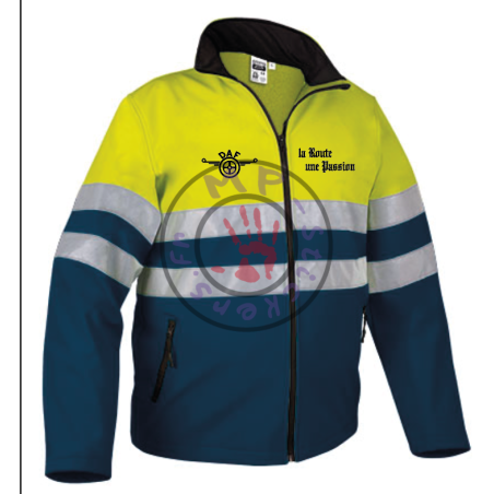 Veste softshell jaune fluo/bleu marine Haute Visibilité La Route une Passion intérieur micro polaire