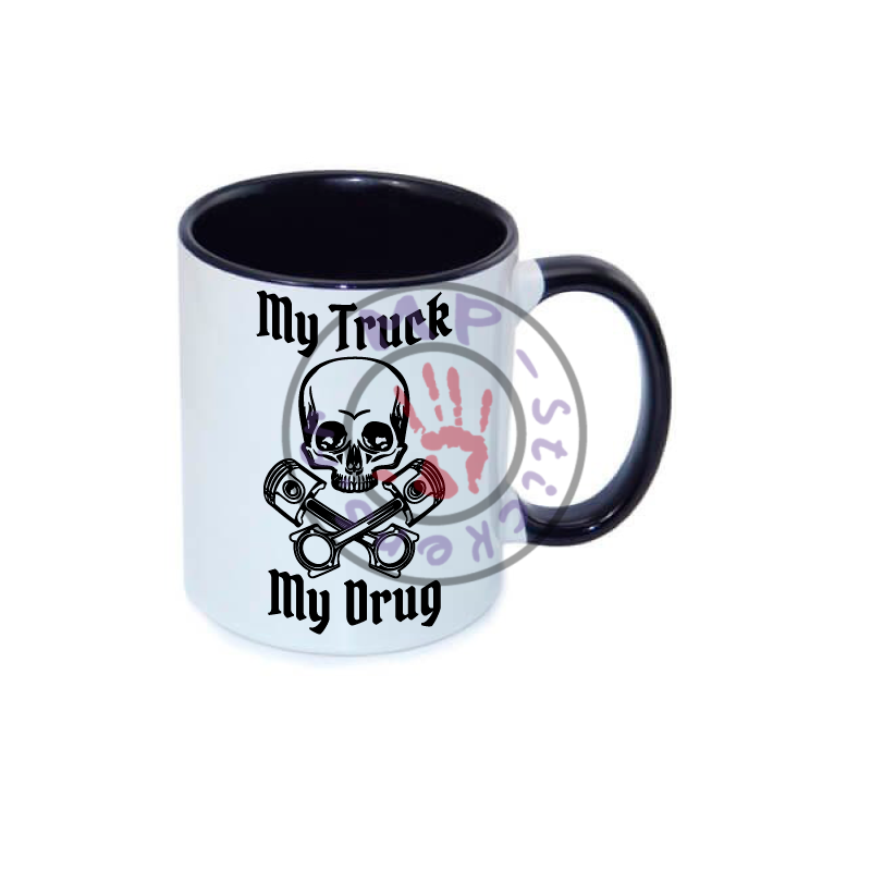 Mug My Truck My Drug  330ml  anse et intérieur NOIR céramique top qualité