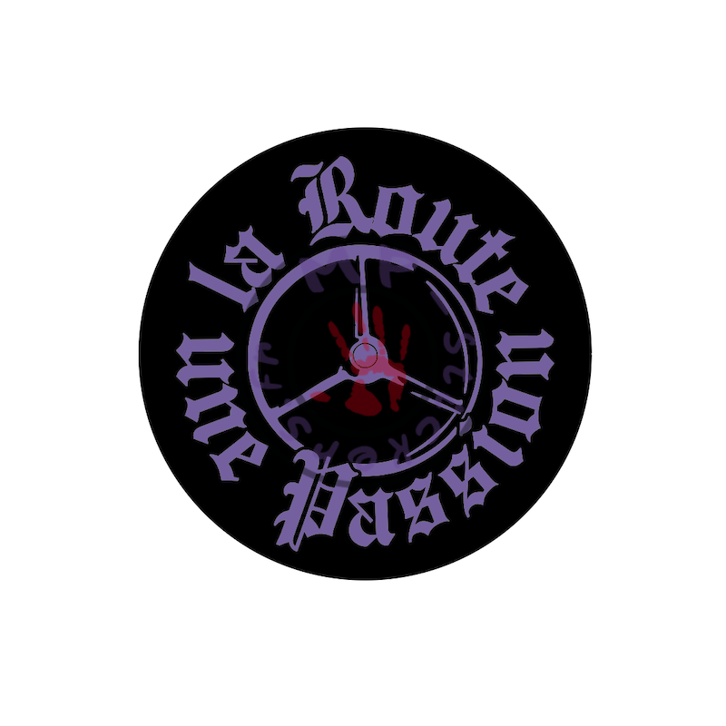 Sticker la Route une Passion avec volant 3 branches avec fond Noir