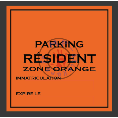 Macaron parking résident orange 70x70mm collage intérieur 