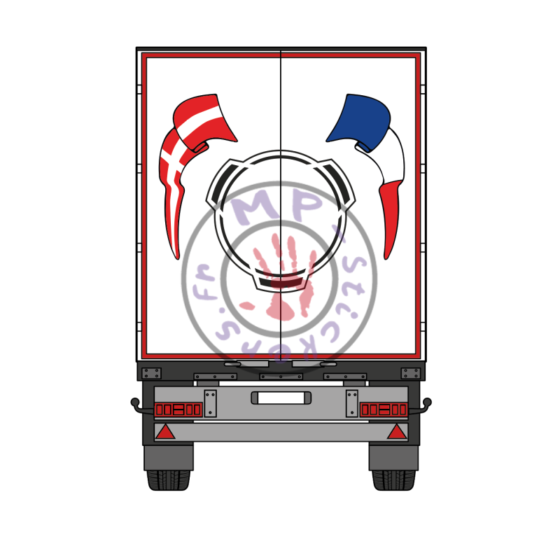 Stickers de portes de remorque avec drapeaux au choix autour d'un Vabis noir - 210cmx175cm Stickers de portes de remorque avec drapeaux au choix autour d'un Vabis noir - 210cmx175cm