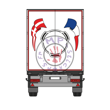 Stickers de portes de remorque avec drapeaux au choix autour d'un Vabis noir - 210cmx175cm