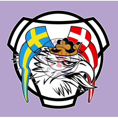 Sigle VABIS avec griffon et drapeaux Suède-Danemark en couleur 