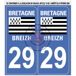Stickers de plaque d'immatriculation auto département Finistère 29 (la paire) (port gratuit)