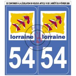 Stickers de plaque d'immatriculation auto département Meurthe et Moselle  54 (la paire) (port gratuit)