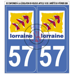 Stickers de plaque d'immatriculation auto département Moselle 57 (la paire) (port gratuit)