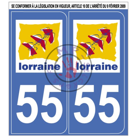 Stickers de plaque d'immatriculation auto département Meuse 55 (la paire) (port gratuit)